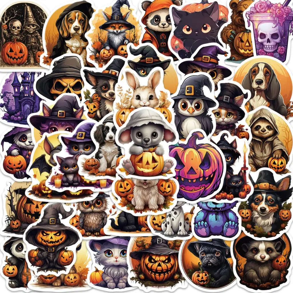 

10/50pcs Stickers Halloween Animals Cute Funny Graffiti Photo Skateboard Waterproof Suitcase Luggage Laptop Car Stickers Decals