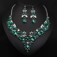 2021 trend wedding jewelry set green stone earrings necklace sets for women bridesmaid gift set crystal jewelry female set 2 pcs