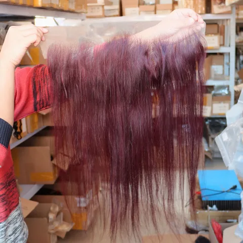 99J Темно-красные человеческие волосы Virgin Remy 4x4 5x5 13x4 13x6 Кружевная фронтальная застежка Прозрачные человеческие волосы Фронтальная застежка