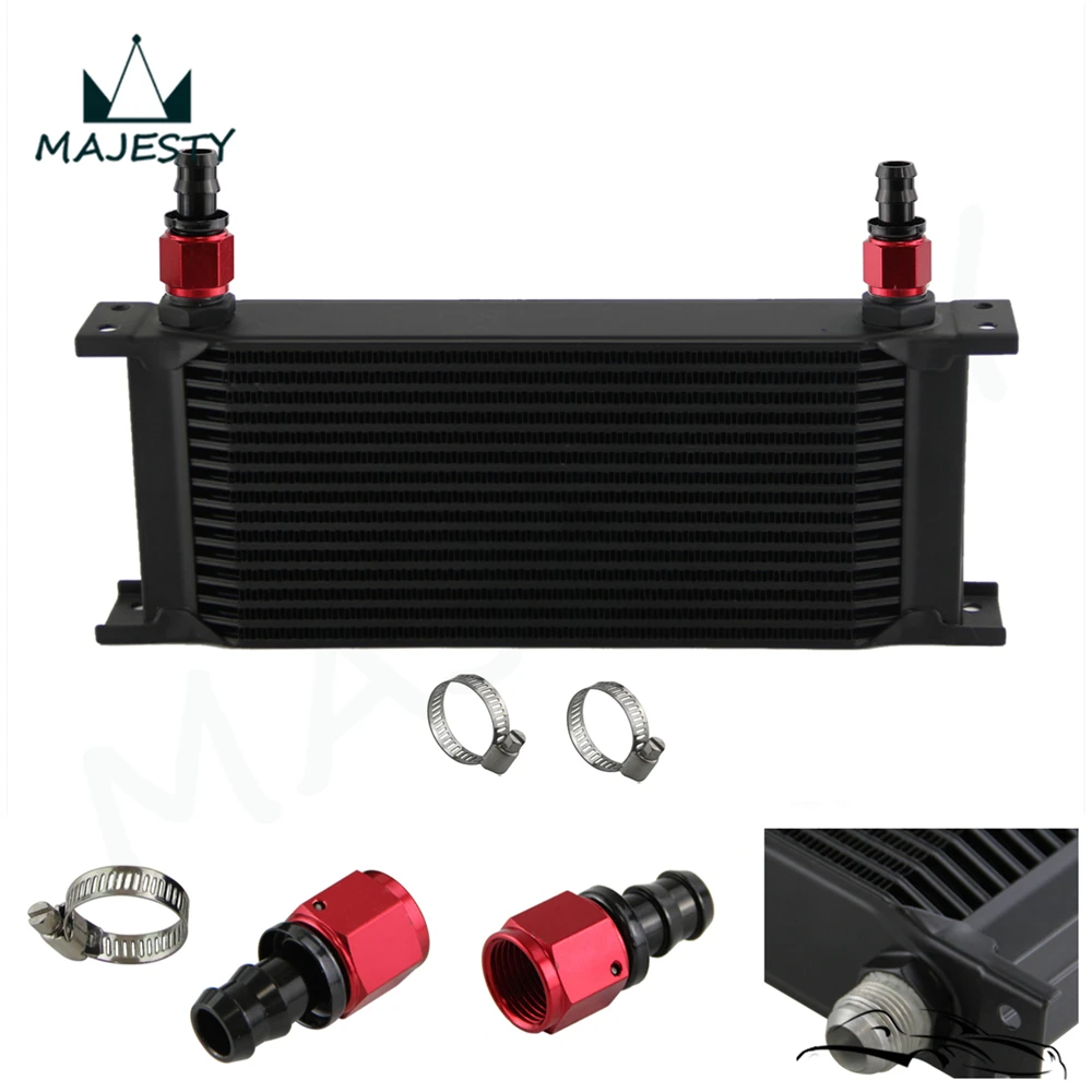

Universal 16 Row AN10 Engine 248MM 7/8-14 UNF Oil Cooler + 2PCS 0° Fittings BK