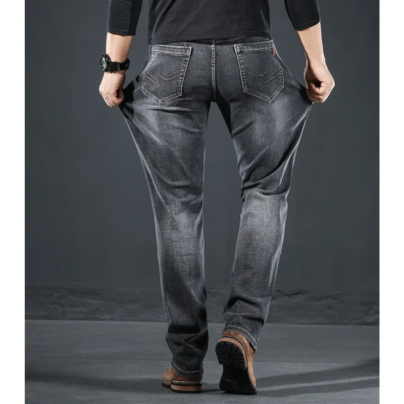 Men Clothing New Pattern Recreational Vintage Nostalgia Smoky Grey Jeans Straight Cylinder Loose Street Trousers Autumn Female