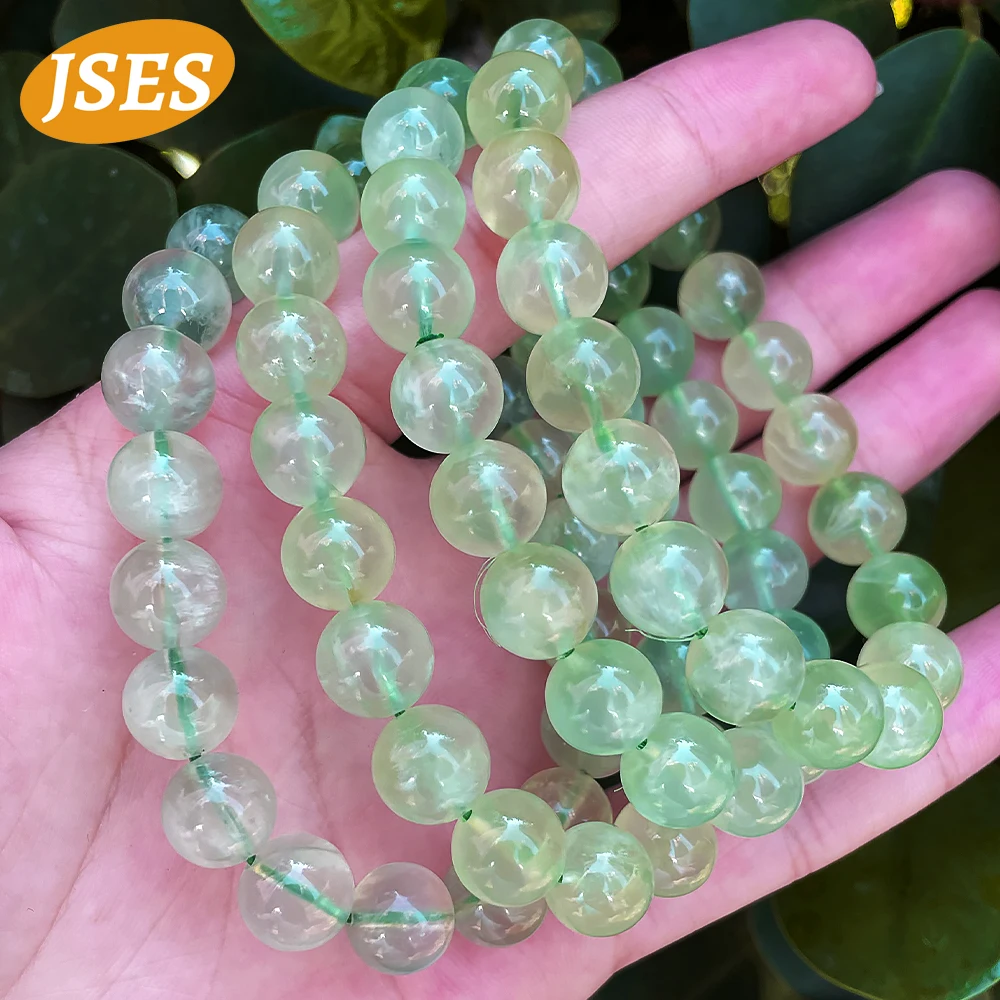 JSES AA натуральный пренит 8 9 10 мм браслет космические бусины из драгоценных камней