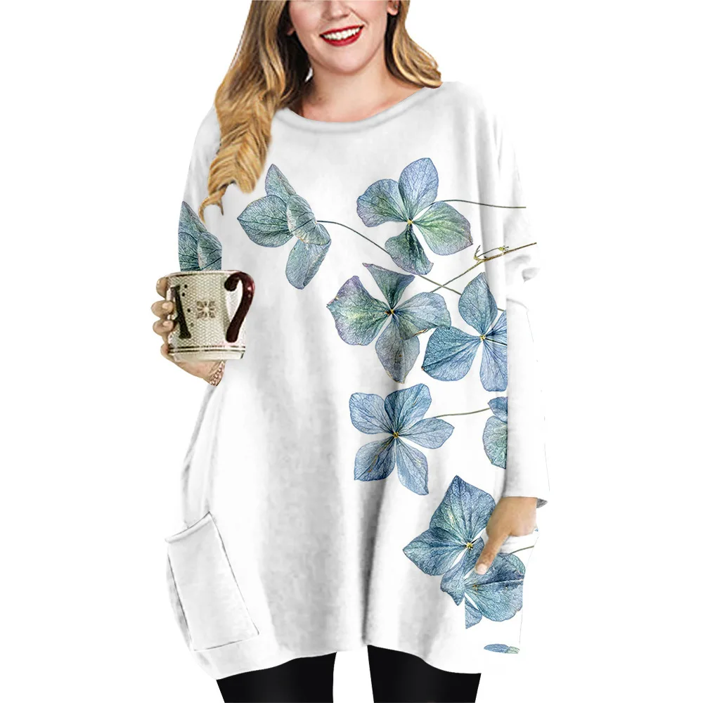 

Spring Plus Size Women Loose 3D Floral Print Mini Dress Sexy O Neck Long Sleeve Ladies Dress Oversized Beach Dress