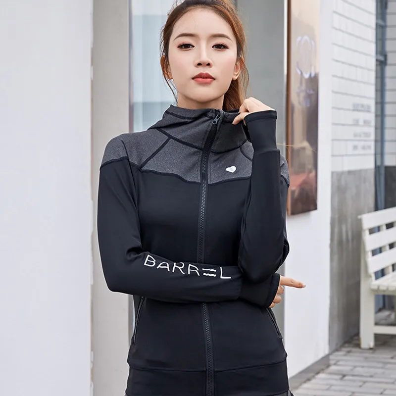 Women Sports Jackets Long Sleeve Hooded Fitness Shirts Tight Gym Training Running Sports Coat Sportswear Workout Yoga Top