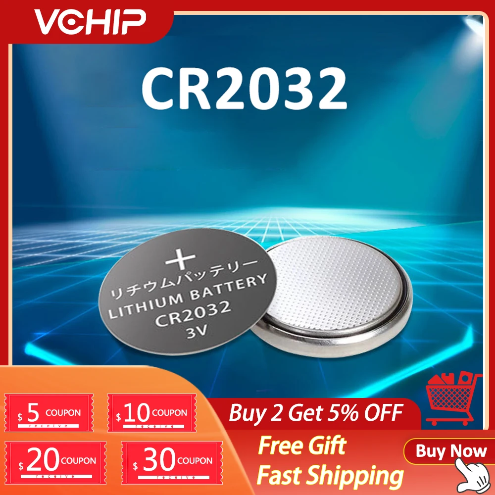 

Original 5PCS CR2032 Button Cell Battery Lithium 3V Batteries CR2032 for Watch Toys Clock Remote Control Button Coin Cell