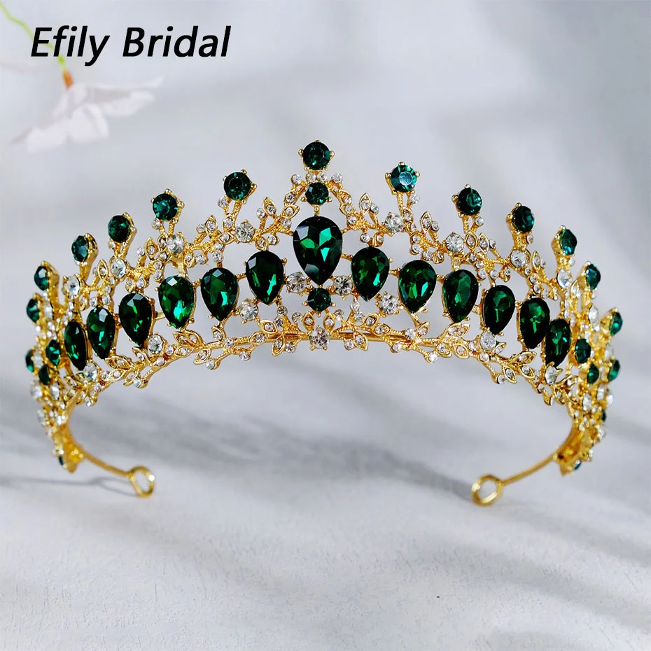 

Efily Роскошная золотая свадебная корона для волос с кристаллами свадебный головной убор барокко Стразы Тиара для невесты повязка на голову д...