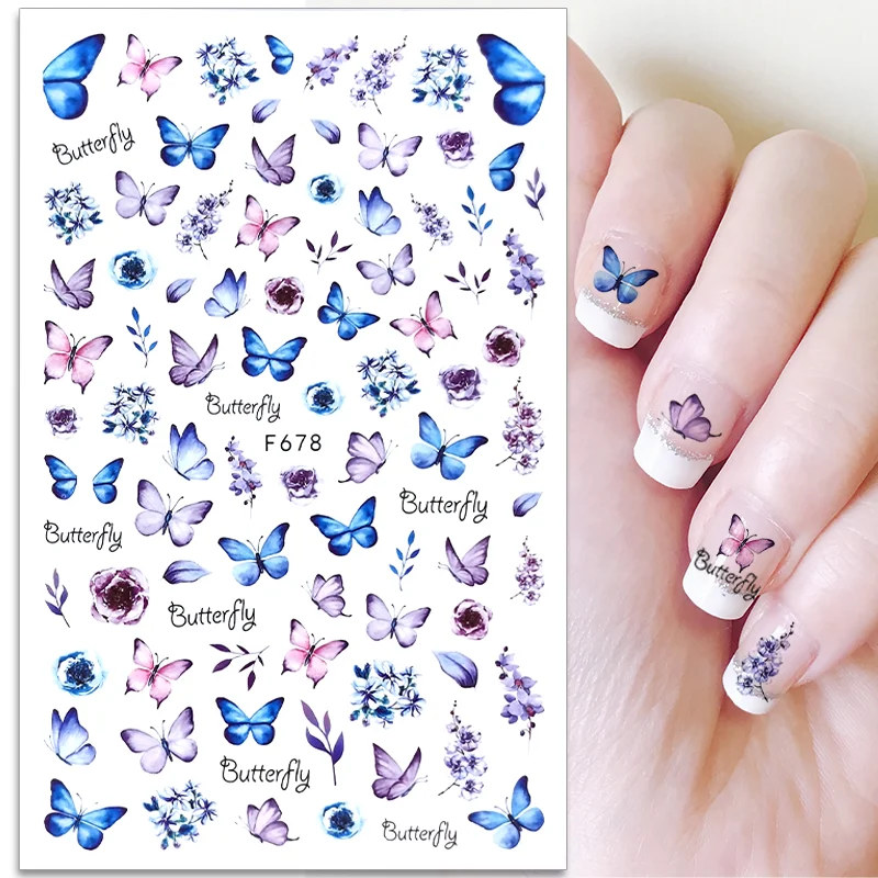 

1 шт., цветные наклейки для ногтей с бабочками, товары для дизайна ногтей, 3D цветы и листья, аппликация для дизайна ногтей, украшения для ногтей, детали для ногтей