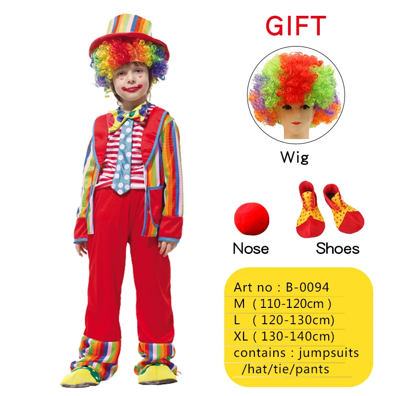 

Halloween Children's Day Circus Clown Costumes Shose Wig Boys Kids Funny Clown Costume Purim Christmas Party Dress