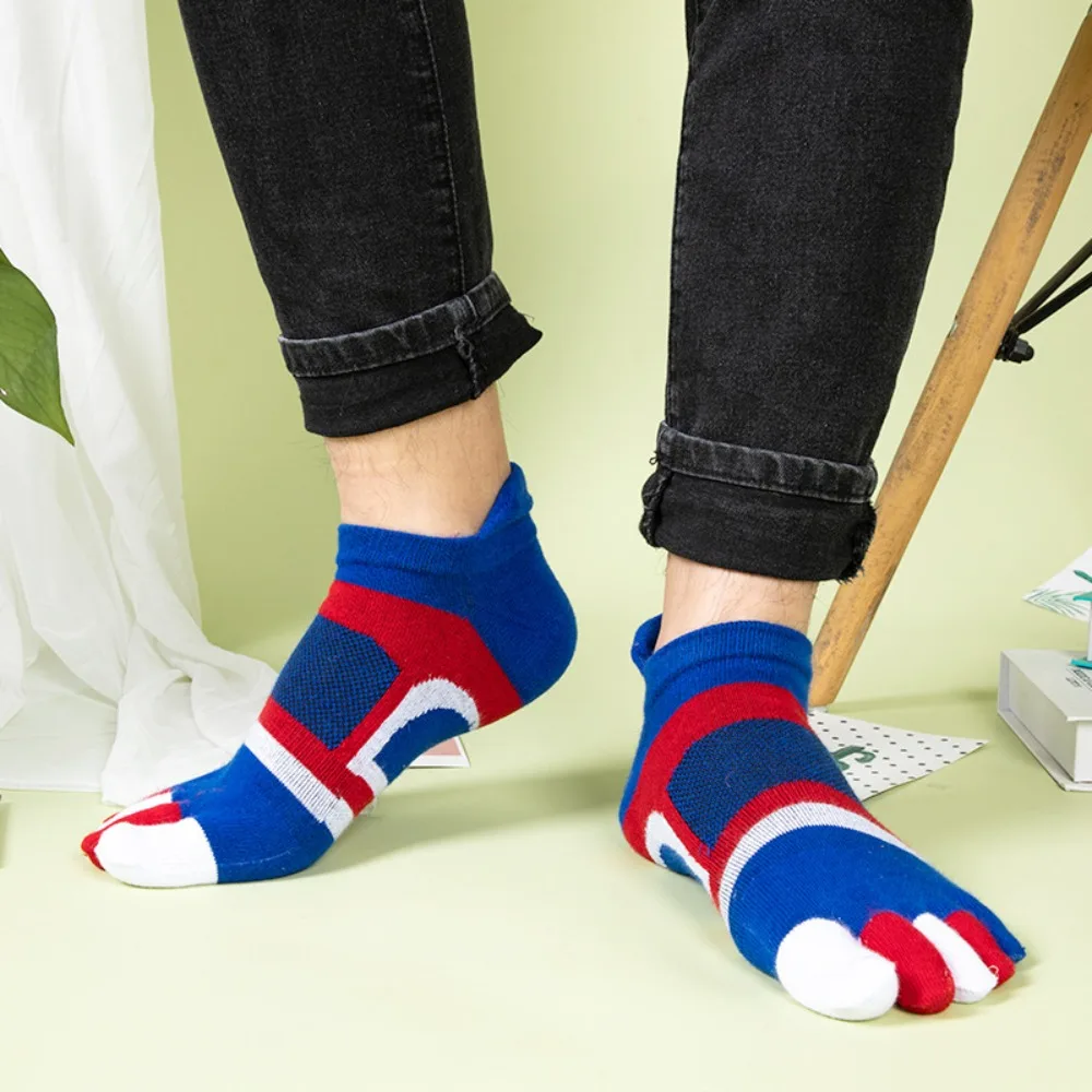 

Wear Resistant Webbing Cotton Patchwork Breathable Anti-Odour Five Finger Socks Short Tube Socks Striped Men's Socks