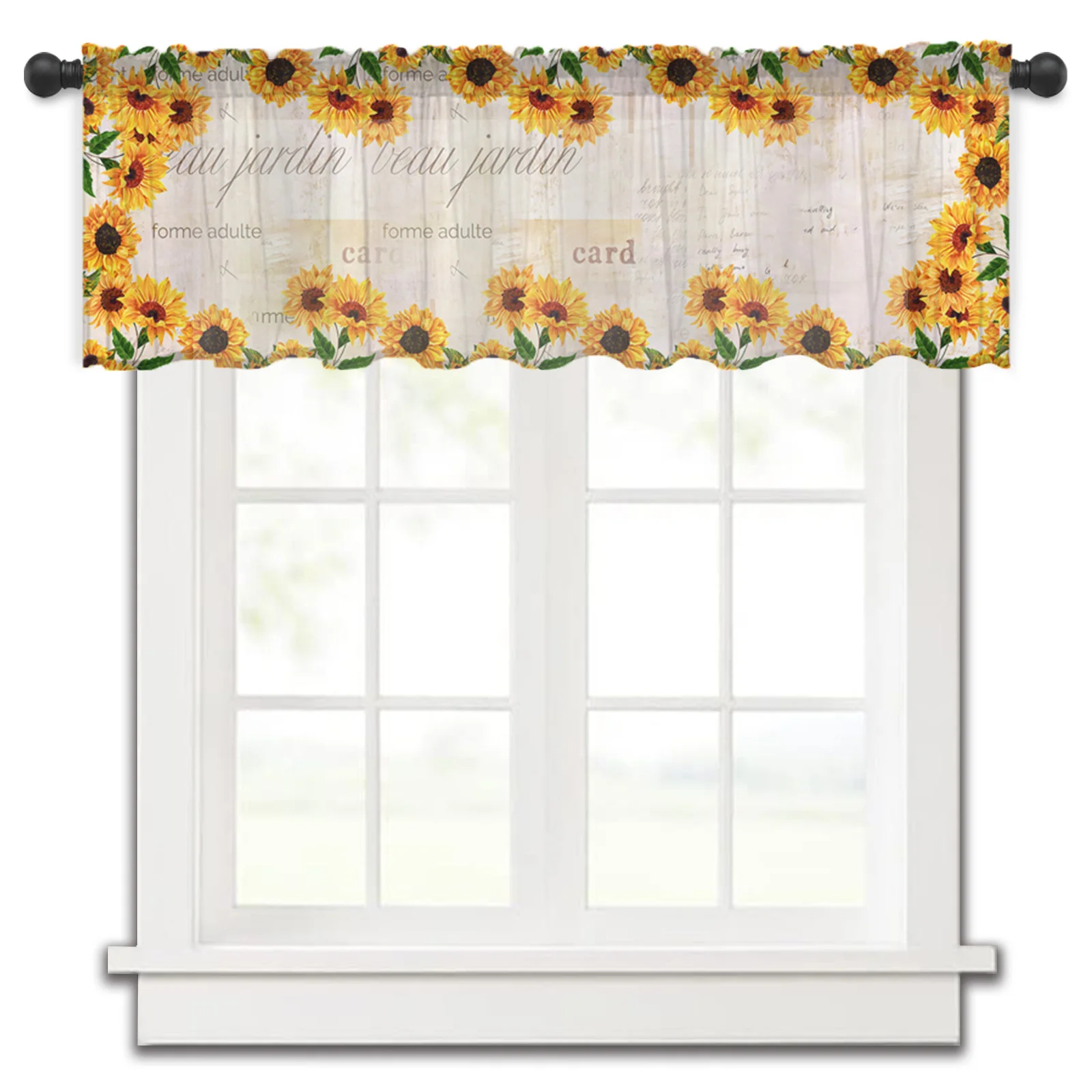 

Summer Farm Retro Flower Sunflower Kitchen Small Curtain Tulle Sheer Short Curtain Bedroom Living Room Home Decor Voile Drapes