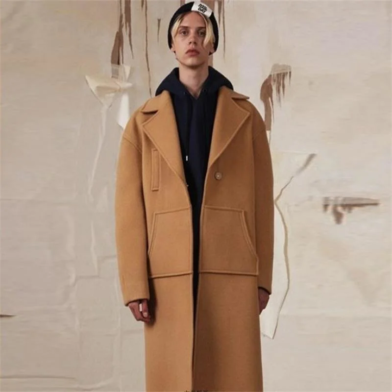 Пальто мужское в верблюжьем стиле Свободное пальто средней длины оверсайз форме
