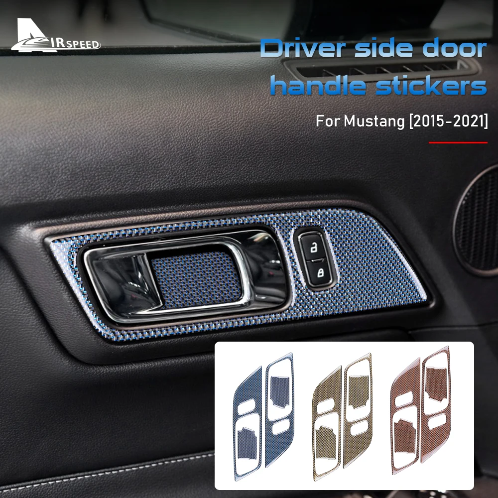 

AIRSPEED Carbon Fiber Inner Handle Door Cover Sticker Accessories for Mustang 2015 2016 2017 2018 2019 2020 2021 Interior Trim