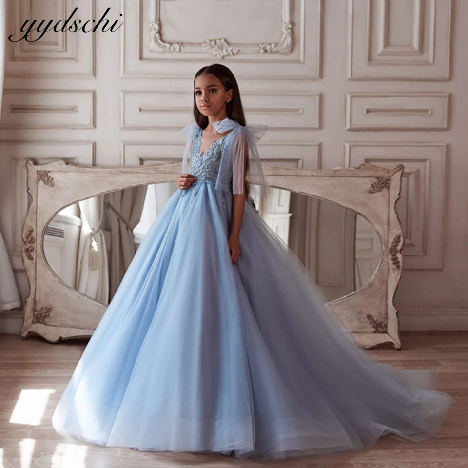 

Baby Girls Pageant Dress Ball Gown Kids Satin Dress Bridesmaid Appliques Flower Girl Wedding Dress Birthday Evening Party Gown