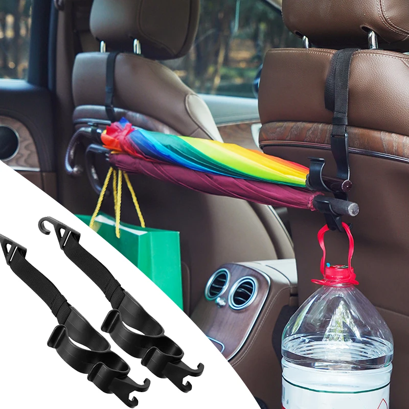 

1 Pair Car Seat Back Storage Hook Adjustable Multi-function Rear Seat Headrest Trunk Hanging Hook For Car Umbrella Bag Holder