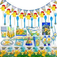 pokemon pikachu theme party decoration tableware paper cup plate napkins tablecloth banner baby shower kids birthday party gifts