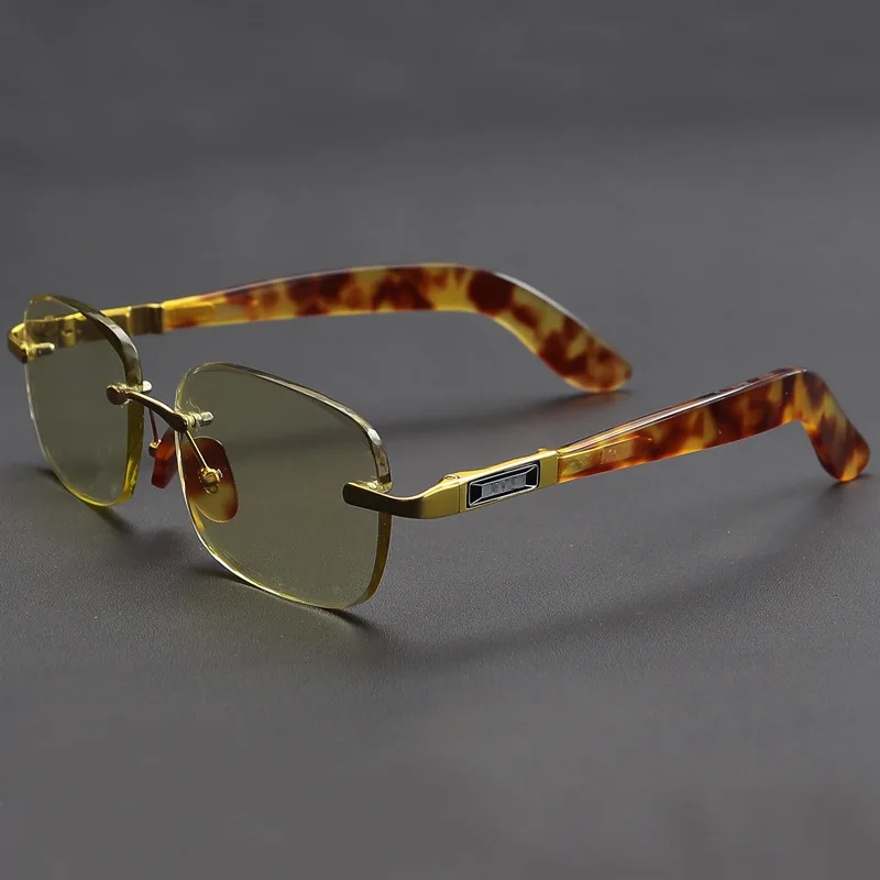 

Rimless Crystal Glass Sunglasses Man Luxury Natural Stone Sun Glasses Vintage Acetate Anti Scratch Cool and Moisturizing Eye