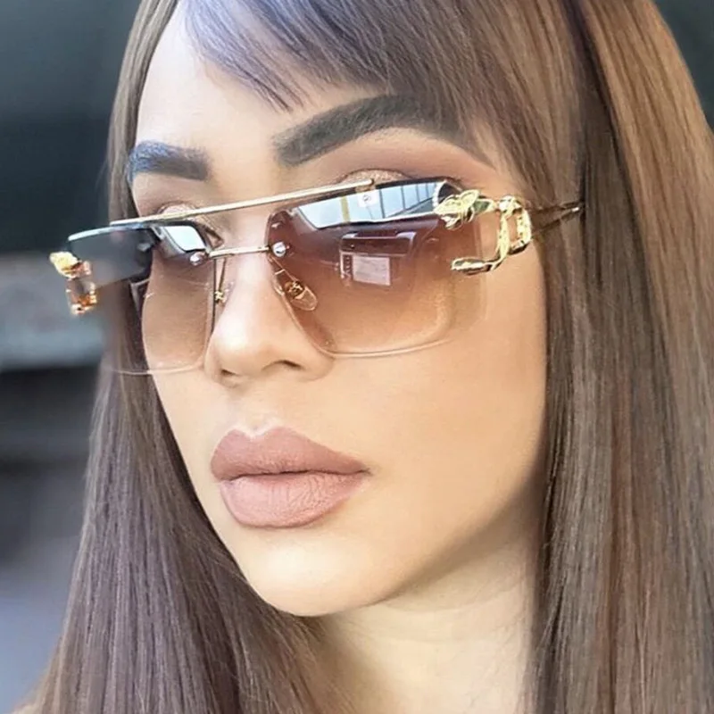 RUOBO винтажные солнцезащитные очки без оправы с леопардовым дизайном для мужчин и