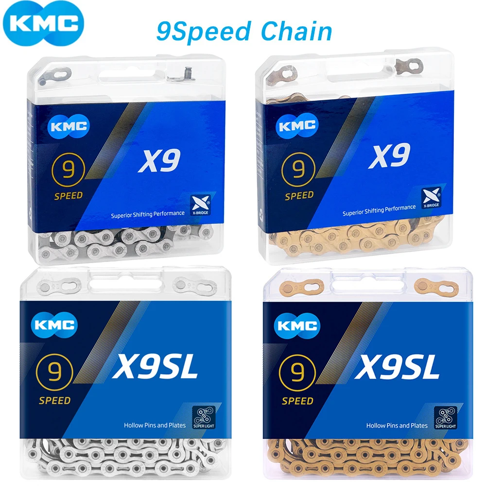 

Цепь KMC X9 X9SL для горного велосипеда, 9 скоростей, 9 В, 116 звеньев с волшебными цепями, оригинальные серебряные цепи в коробке для Велосипедов ...