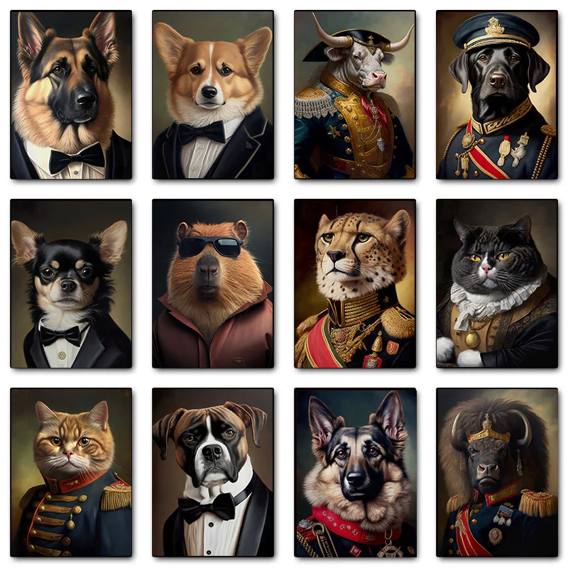 Печать на холсте &quotПортретный смокинг бигля лабрадор в военной форме&quot