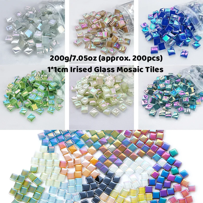 

200g/7.05oz Irised Glass Mosaic Tiles Glared 1cm Square DIY Art Glasses Craft Materials Vase Wall Decoration Wholesale Lots Bulk