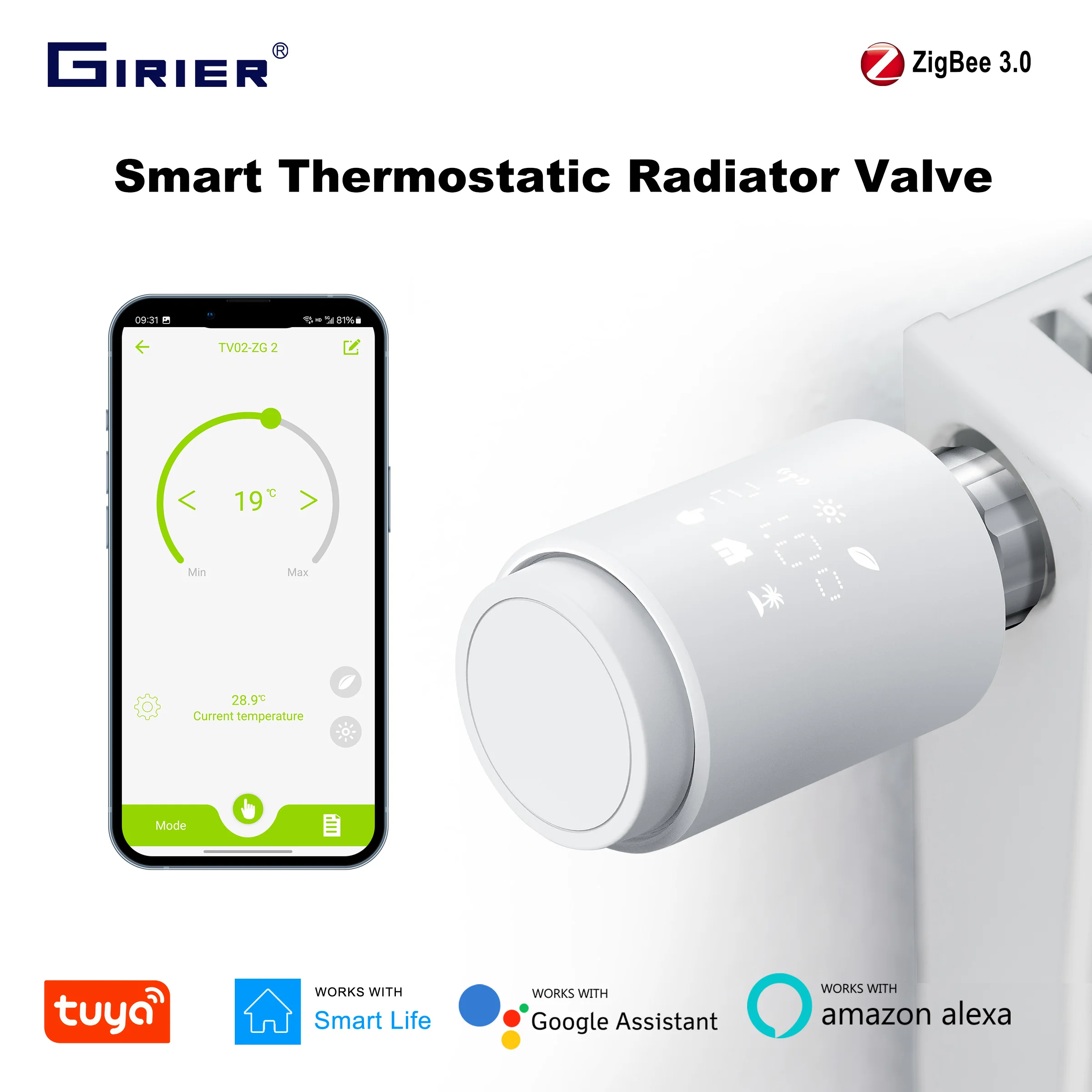 Фото GIRIER Tuya ZigBee термостатический клапан радиатора умный дом термостат радиатор TRV программируемый регулятор температуры работает Alexa №1