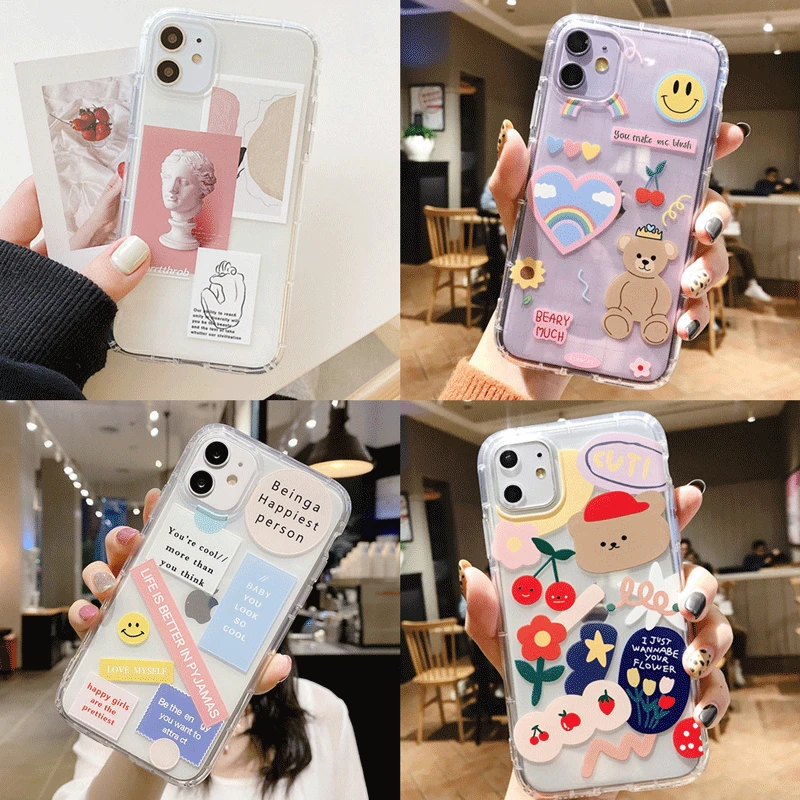 

Новые чехлы для телефонов в стиле ретро с изображением статуи для IPhone 11, 12 Pro, Max, XS, XR, милый мягкий чехол-накладка из ТПУ с изображением медвед...