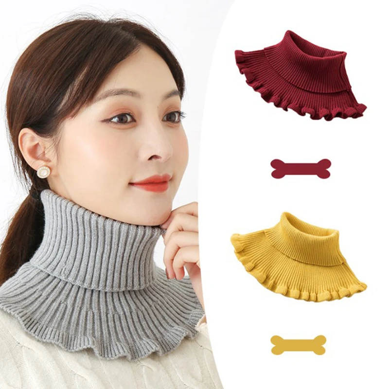 

Warm Knitted Fake Collar Woolen Women Turtleneck Knitted False Fake Collar Detachable Neck Scarf Thicken Windproof Fake Collars