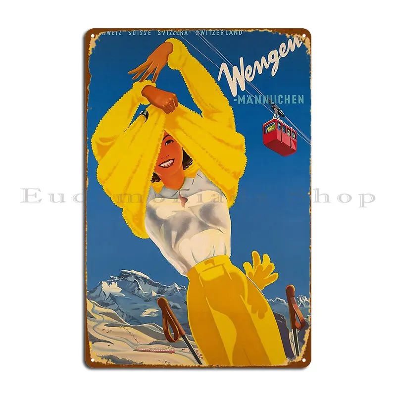 Wengen M%C3%A4nnlichen Швейцария Лыжный постер Металлический знак Дизайн Вечеринка Пещера