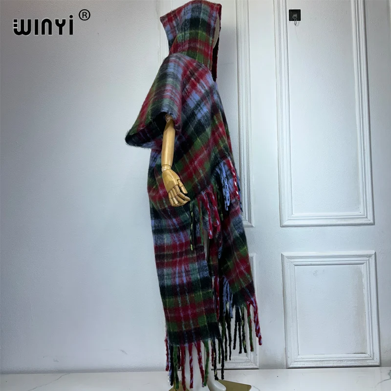 WINYI Африканское пальто с капюшоном для женщин клетчатый принт зимний кардиган