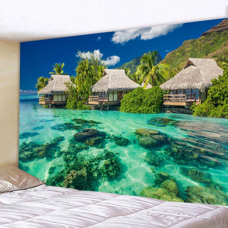 

Домашний декор, гобелен, пейзаж, волна, потолок, Тропическое дерево, пляж, настенный подвесной закат, море