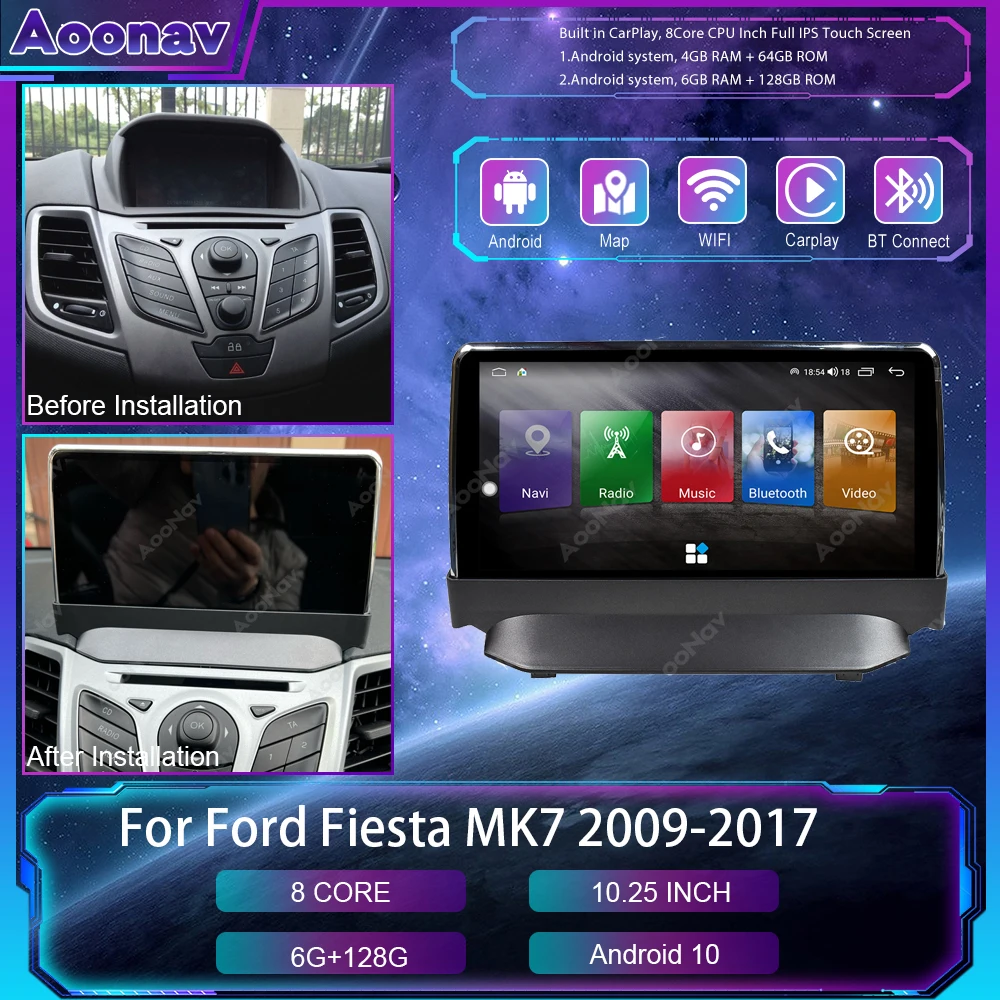 

For Ford Fiesta MK7 2009-2017 Car Stereo 128GB RADIO GPS Navigation Multimedia Player 2DIN Carplay Android Auto Head UNIT
