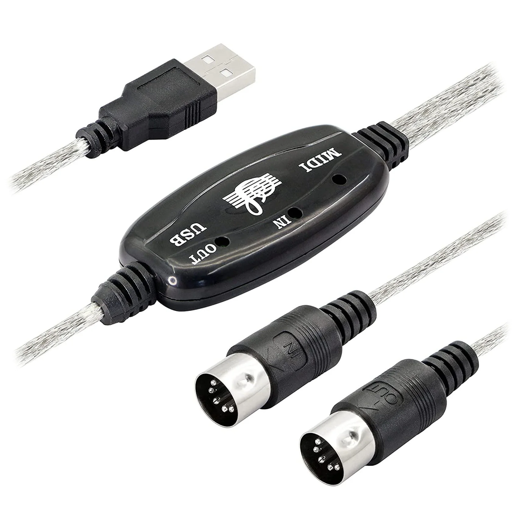 

USB MIDI Cable Adapter, USB Type A Male to MIDI Din 5 Pin In-Out Cable Interface with LED Indicator for Music Keyboard
