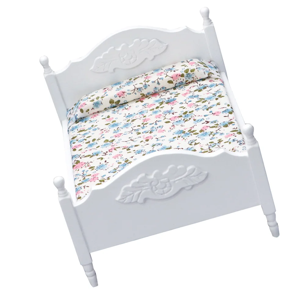 

Baby Toy Mini Double Bed Miniature Scene Accessory House Ornament Decorations Adornment White