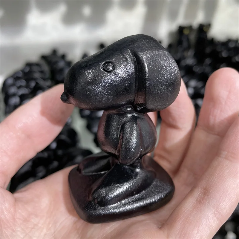 

1PC Natural Obsidian Sculpture Dog Carved Crystal Polished Quartz Cartoon Figure Animal Healing Stones Gems For Home Decorations