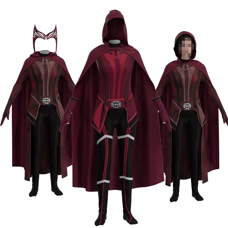 

Kids Adults Doctor Strange 2 Scarlet Witch Wanda Cosplay Bodysuit Wanda Maximoff Jumpsuit Cloak Zentai Halloween Party Costumes