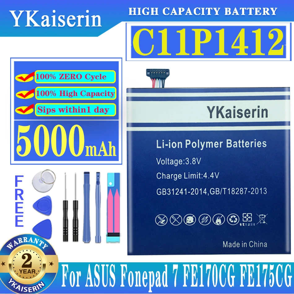 

High Capacity C11P1412 5000mAh Battery For Asus Fonepad 7 Fonepad7 FE170CG FE175CG FE171MG ME175CG Batterij + Free Tools