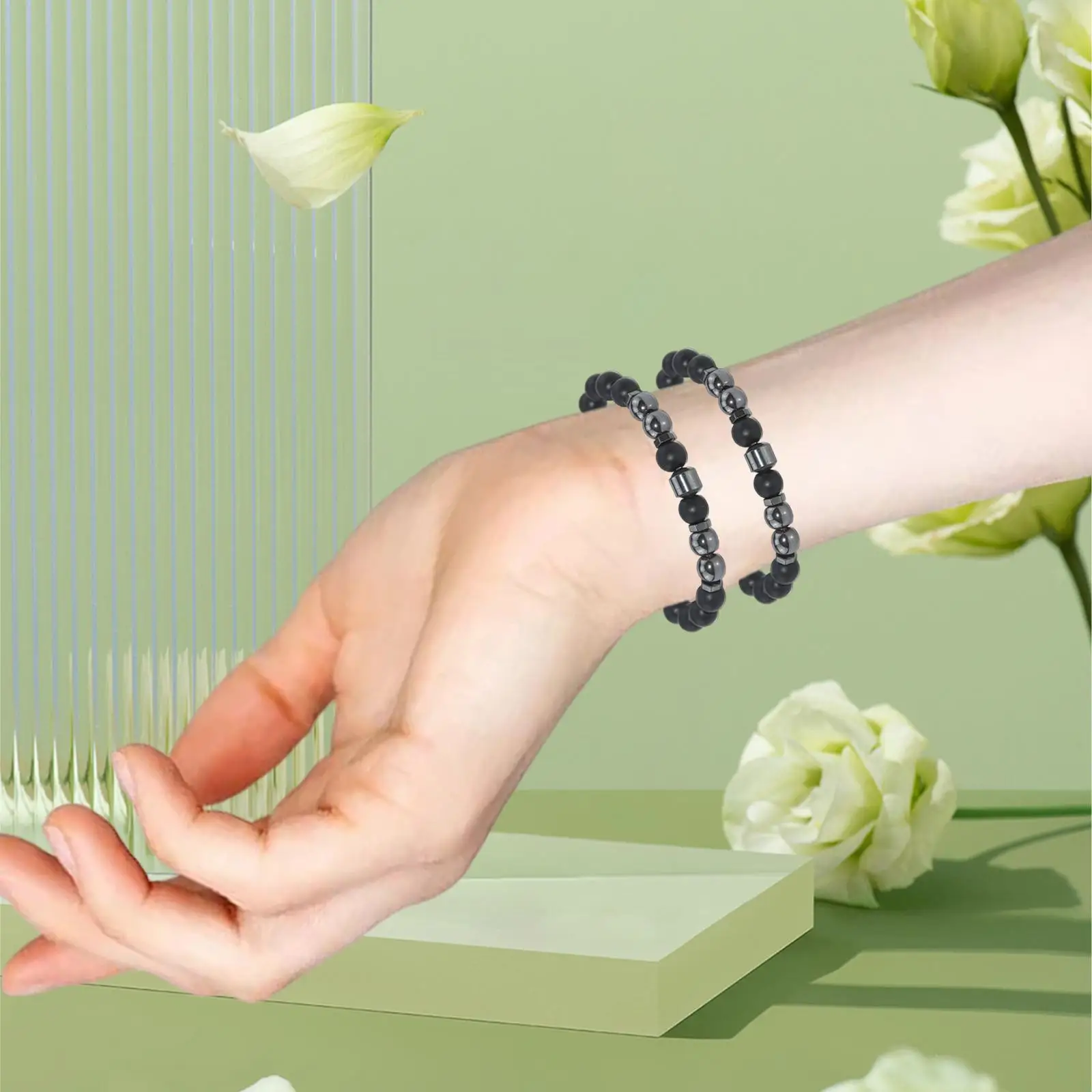 

2x Magnetic Obsidian Bracelet Anklet Gift Beaded Jewelry for Anniversary Women and Men