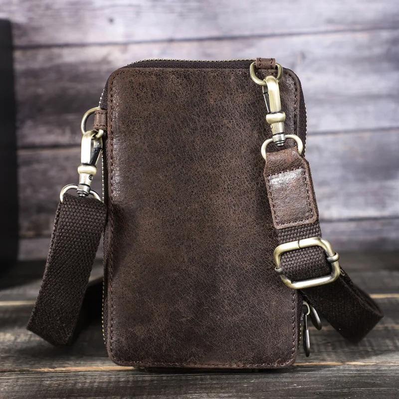 Men's Crossbody Bag Genuine Leather Shoulder Sling Bag Small Messenger Waist Pack Multifunctional Long Wallet for Men