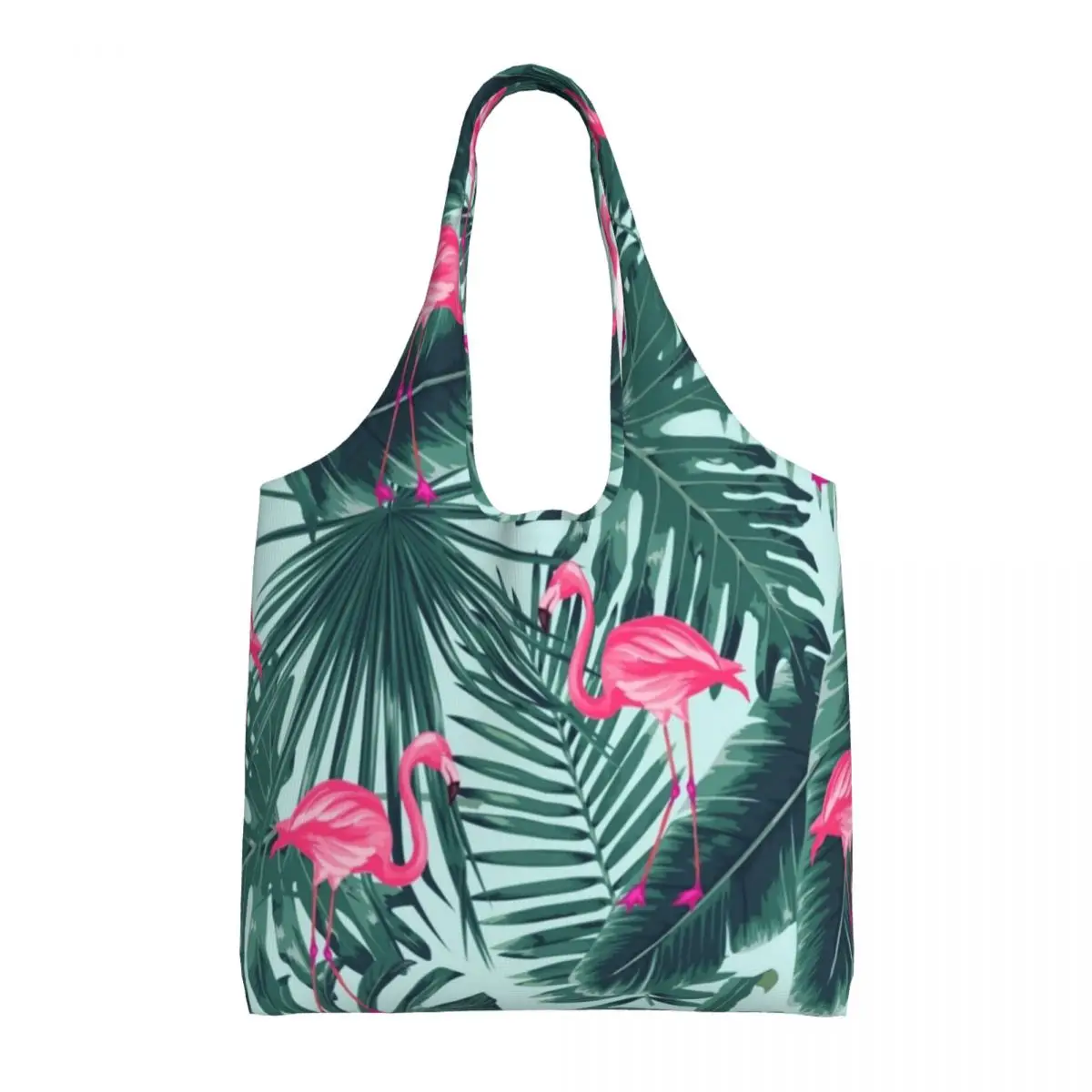 

Abstract Flamingo Shopping Bag Tropic Palm Leaf Print Bulk Aesthetic Handbag Polyester Streetwear Female Bags