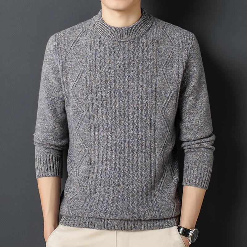 sweaters Men's thickened round neck knitted bottoming shirts in autumn and winter Men's warm sweaters 100% pure wool.