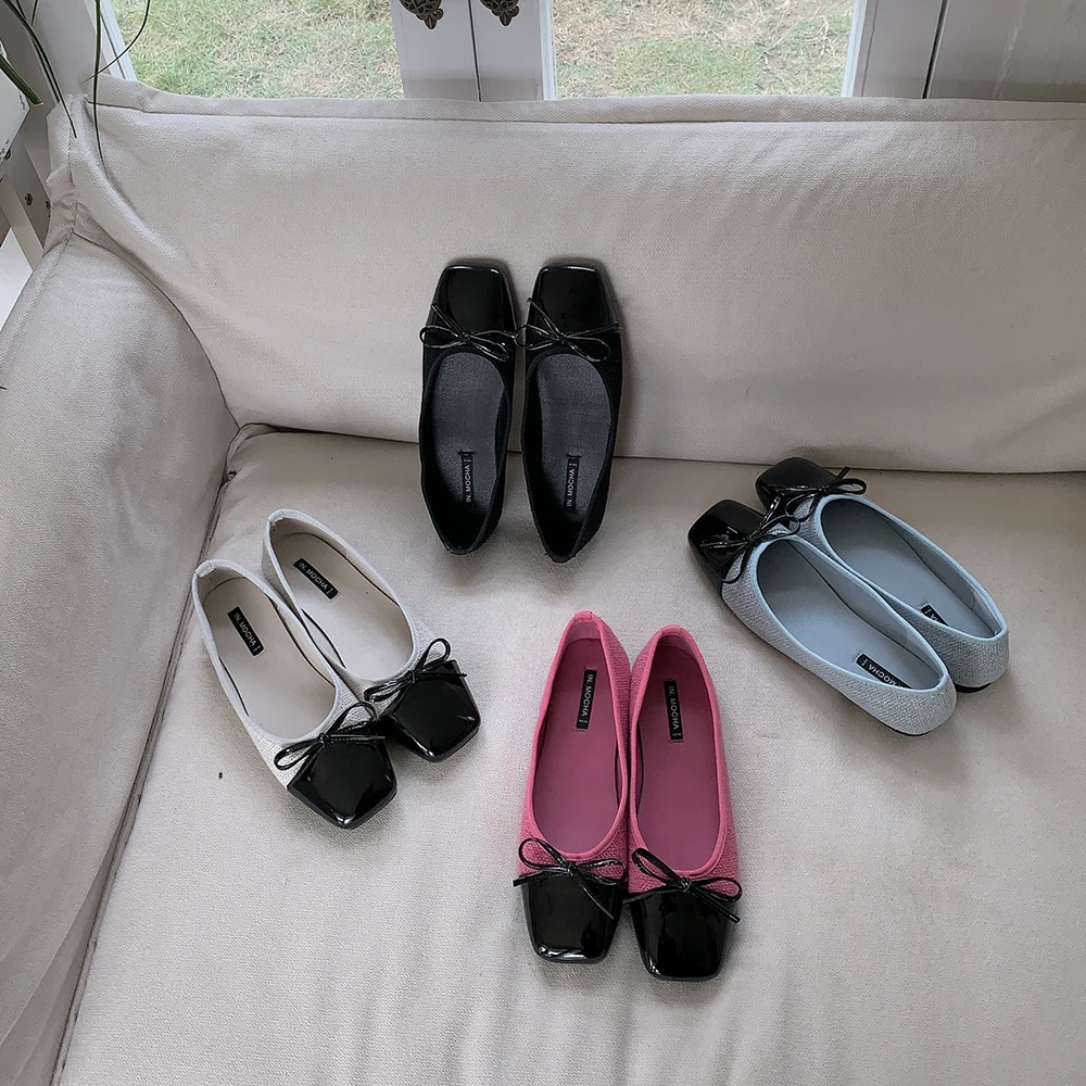 

Black/White/Blue/Pink Women Loafers Flats Heels Bow Design Shallow Slip On Casual Mules Shoes Ladies Fashion Slides Mules Shoes