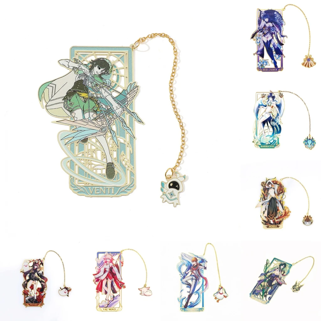 

Game Genshin Impact Zhongli Hutao Yae Miko Tartaglia Raiden Shogun Venti Xiao Cosplay Metal Bookmark Art Collections Prop