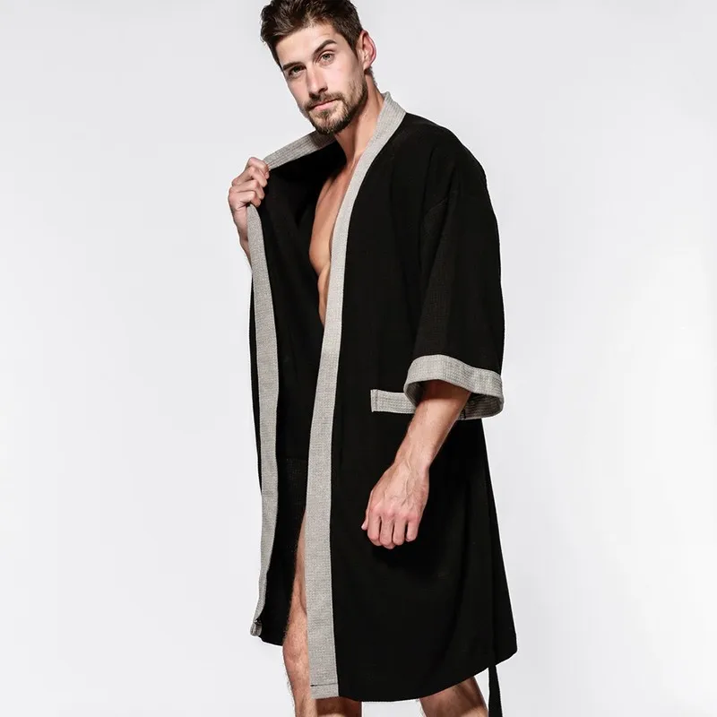Robe For Men Spring And Summer Long Sleepwear Robe Long-sleeve Cotton thin Nightgown Men Plus Size
