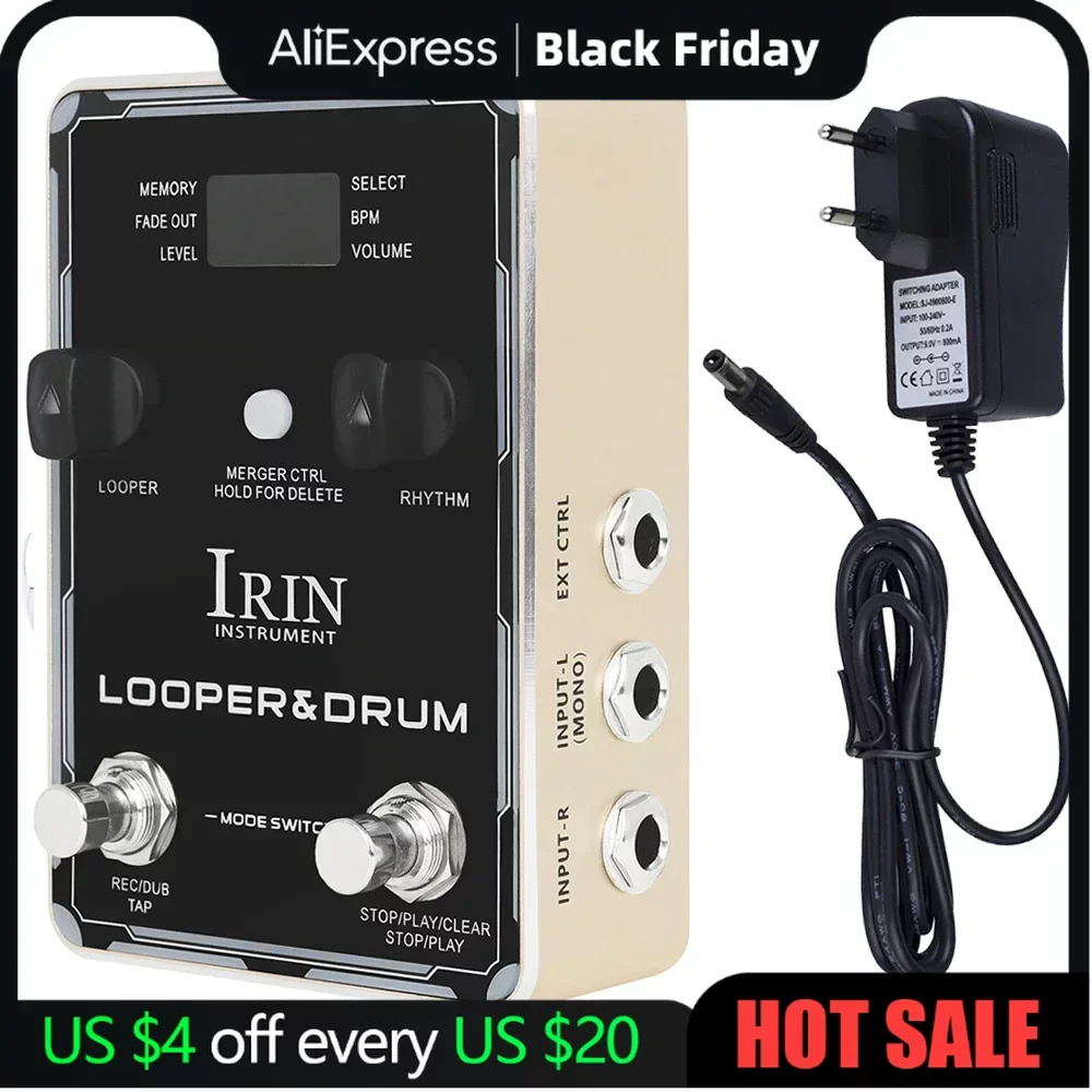 

IRIN XS-04 Loop Recording Guitar Effect Pedal Looper 160 Min Recording Time 100 Drum Rhythms 10 Metronomes Guitar Accessories