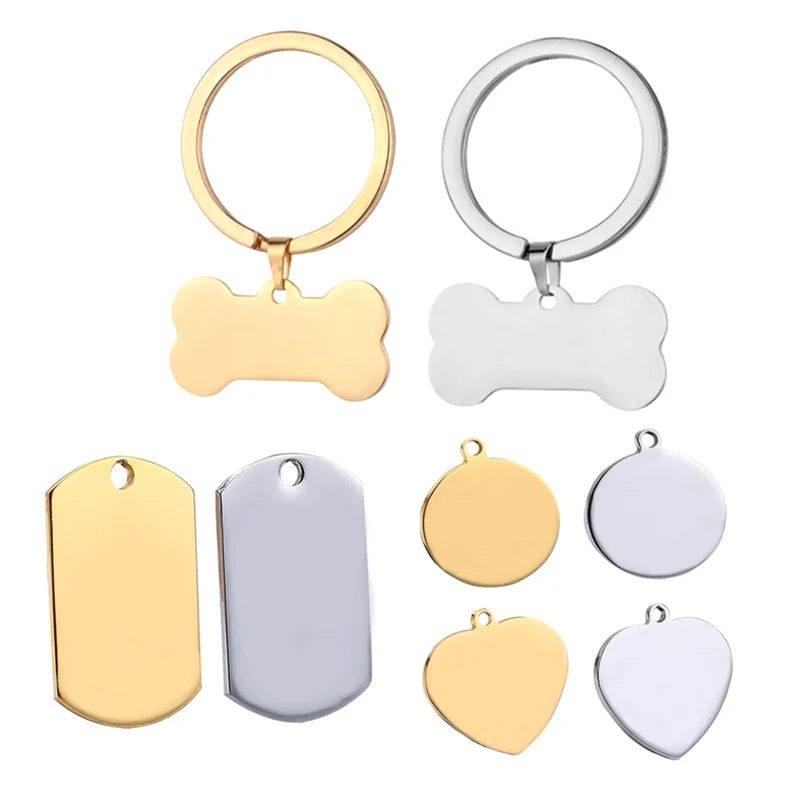 

Dropshipping Stainless steel dog tag keychain DIY lettering pet tag blank glossy military brand dog key ring buckle custom text