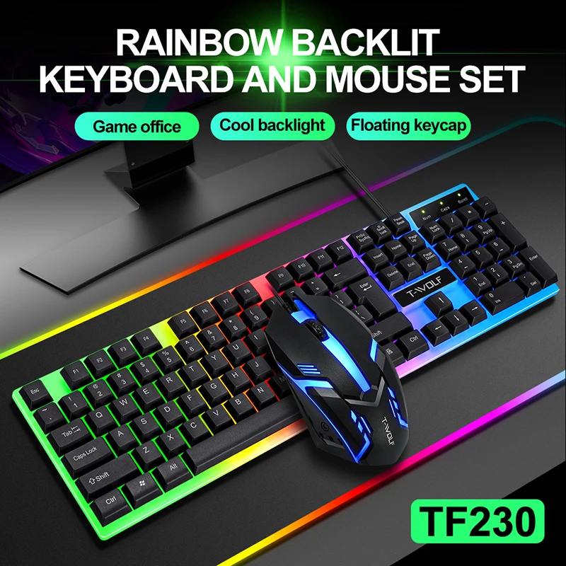 

Keyboard Mouse Set Rainbow Backlit Wired Gaming Mouse and Keyboard Set Gaming Computer Waterproof Keyboard for Computer Laptop