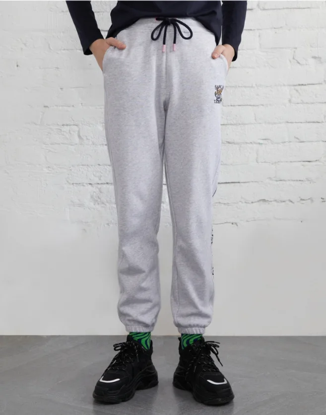 

Брюки женские серые в стиле хип-хоп с мультяшным принтом