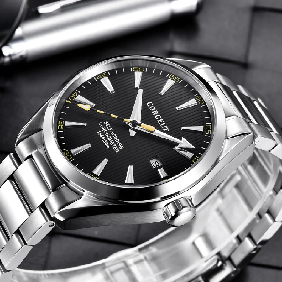

Corgeut 41mm men business clock white dial Automatic Date calendar Miyota Mechanical Sapphire crystal men wristwatch luxury top