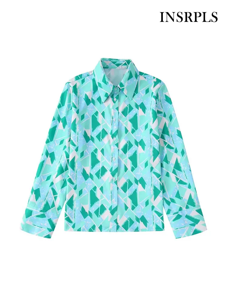 

INSRPLS Женская мода с боковыми разрезами струящиеся рубашки с принтом винтажные женские блузки с длинным рукавом на пуговицах блузки шикарны...