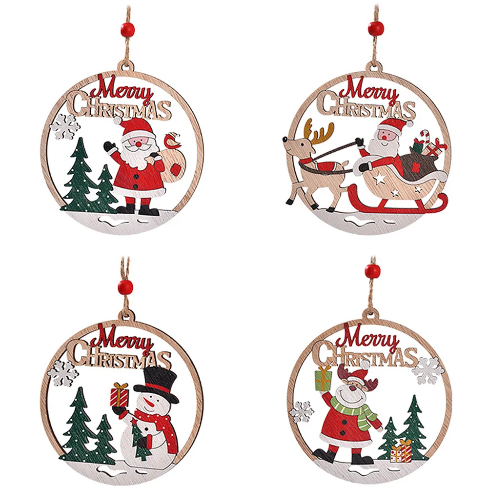 

Christmas Wooden Hollow Round Ornaments Xmas Tree Hanging Tags Crafts Pendant Decor Christmas Holiday Season Decor